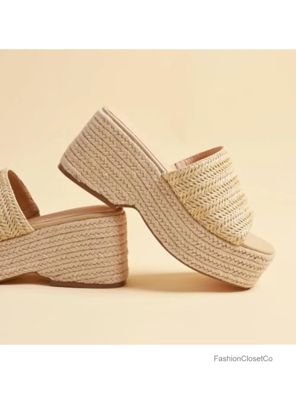 Open Toe Platform Wedge Sandals with Ankle Strap, Espadrille Style